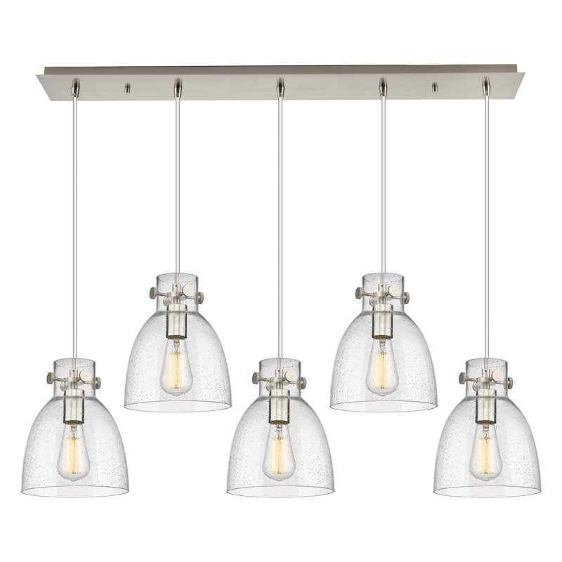 Luminaire suspendu grappe 5 lumières Amrith, Bullé, Nickel satiné brossé