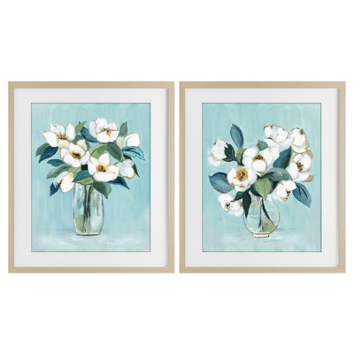 Ensemble de 2 vases encadrés sous verre Magnolia Blossom, design par Janet Tava