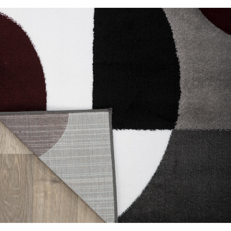 Amirr Geometric Burgundy/Gray/White Woven Area Rug – Modern Abstract Polypropylene Carpet for Living Room, Bedroom, or Kitchen