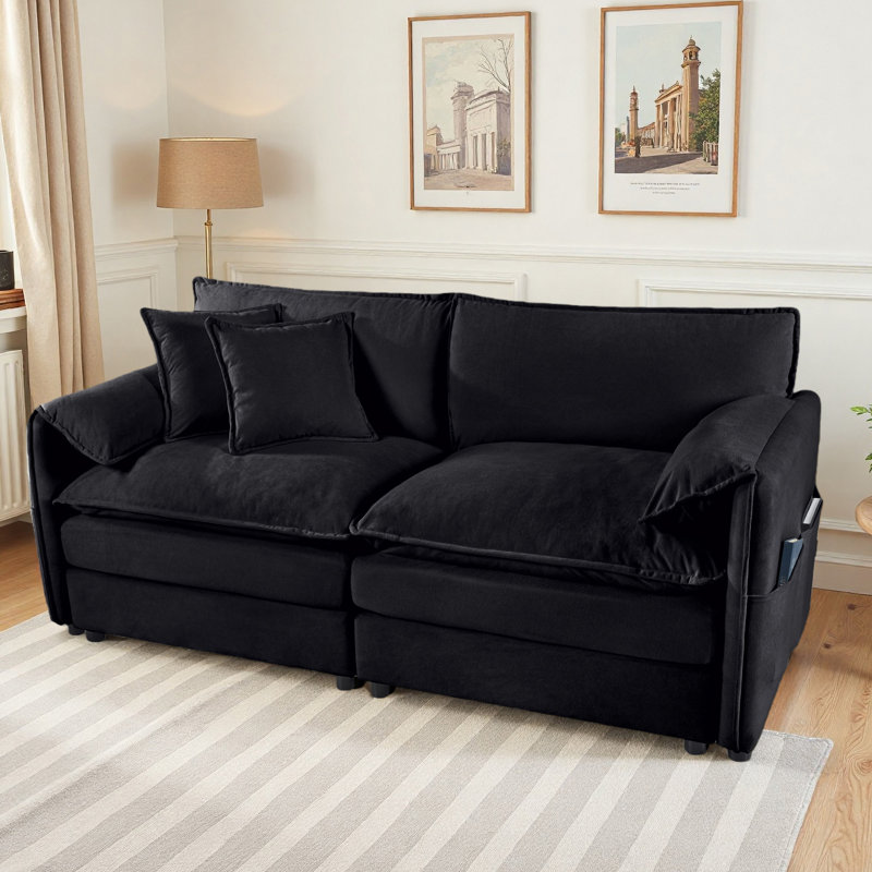 Canapé surdimensionné à 2 places 75,59 "avec 2 coussins décoratifs Cloud, H 33,46 po x l 75,59 po x P 33,86 po, 2, Noir