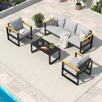 Ensemble de mobilier d'extérieur 5 places avec table basse - sièges profonds, coussins épais, structure en aluminium