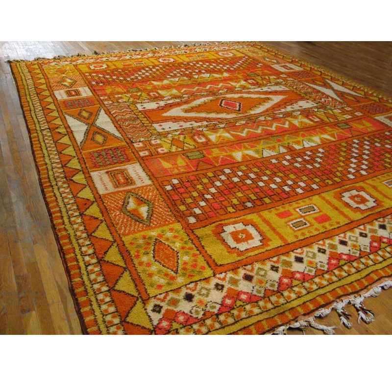 Energetic Yellow/Saffron Ground & Special Geometric Design Antique Moroccan Rug
