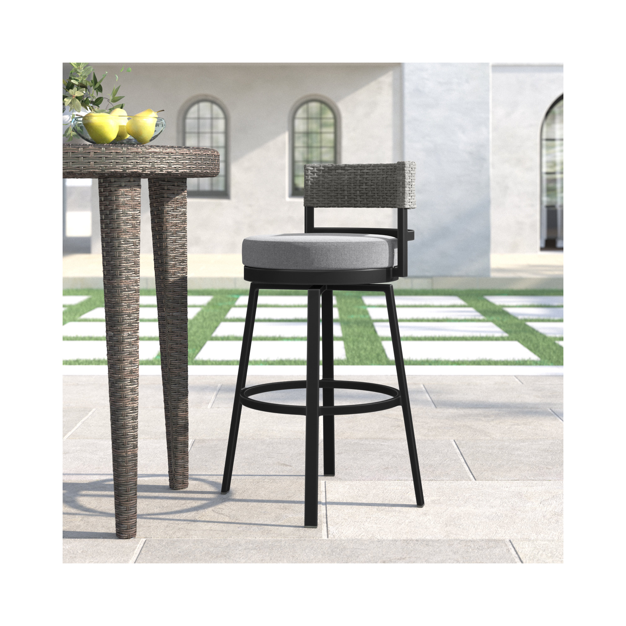 Chave 26" Patio Bar Stool with Cushion, Bar Stool (30" Seat Height)