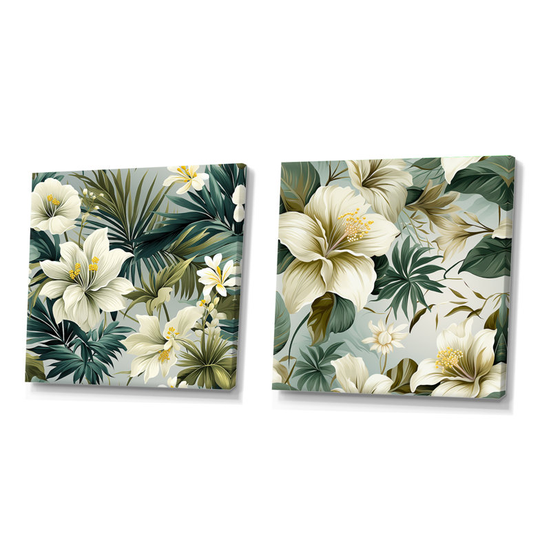 Winterton - Ensemble de 2 collages floraux carrés, Toile tendue, H 30 po x l 61 po