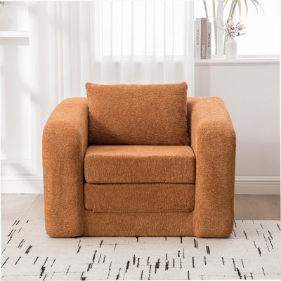 Canapé-lit simple pliable de 40 po avec accoudoirs et dossier, lit d'appoint convertible en chenille désossée, avec matelas pour lit d'appoint, salon, chambre à coucher, dortoir, orange