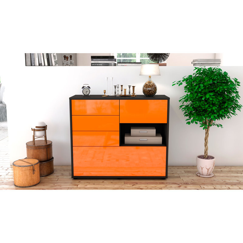 Pulaski 92cm Sideboard, Anthracite/High-gloss orange