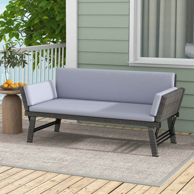 Outdoor Convertible Sofa Daybed With Adjustable Armrests Removable Cushions