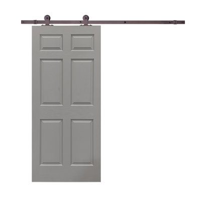 Porte de grange lambrissée peinte en bois et métal avec trousse de quincaillerie d'installation