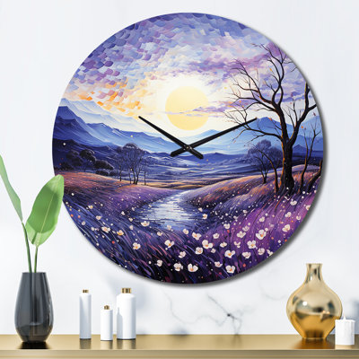 Horloge murale violets Field Pointillism Dot I