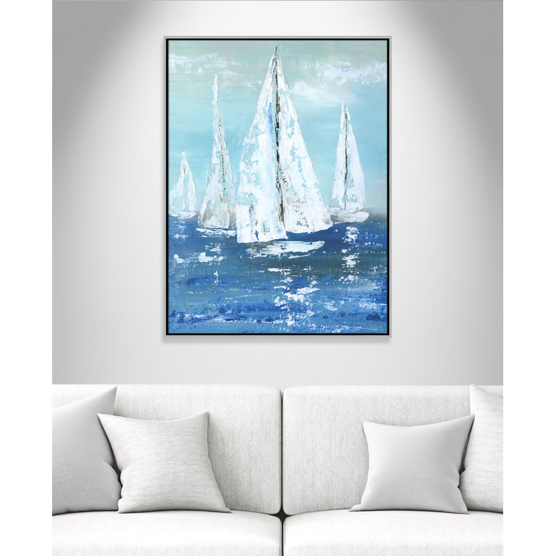 Voiles blanches - reproduction d'art, Toile avec cadre argenté, H 41,5 po x l 31,5 po x P 2 po