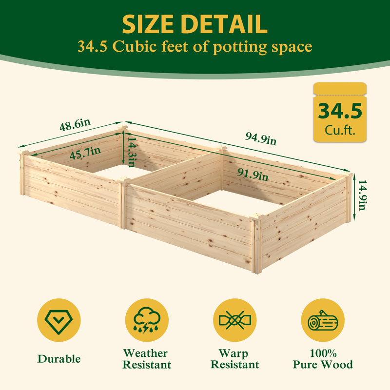Boîte à fleurs extérieure en bois surélevée pour jardin, lit surélevé en bois naturel à fond ouvert
