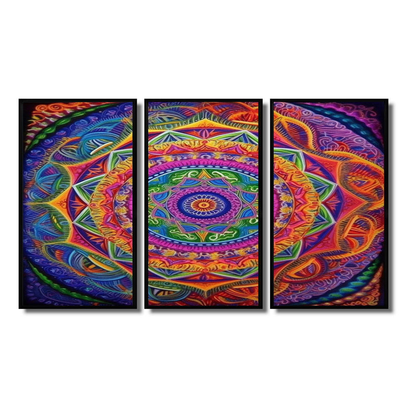 Ensemble de décoration murale Tasman - Boho Mandala, Cadre flottant noir, H 40 po x l 60 po x P 1 po