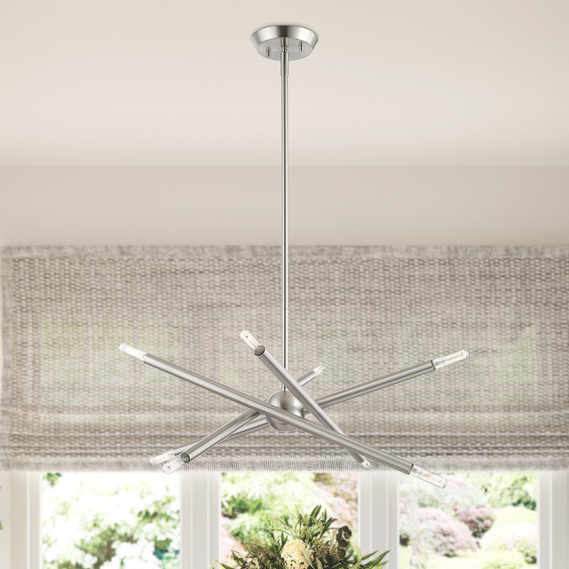 Poco 8 - Light Dimmable Sputnik Modern Linear Chandelier, Brushed Nickel