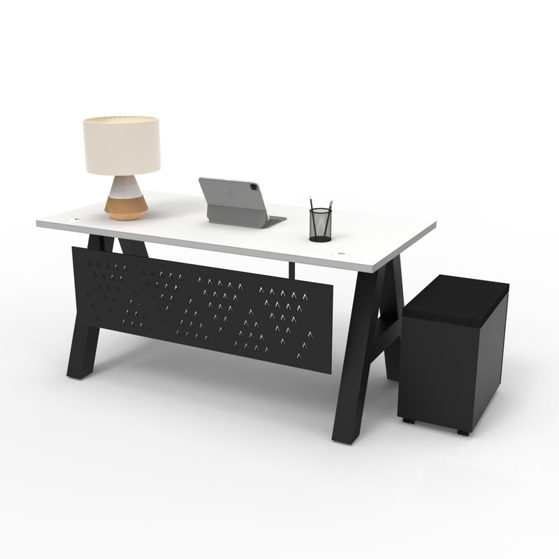 Serenity Modern A-Frame Executive Writing Office Desk, with Modesty and Cushion Top Mobile Storage, 66x30, White Top