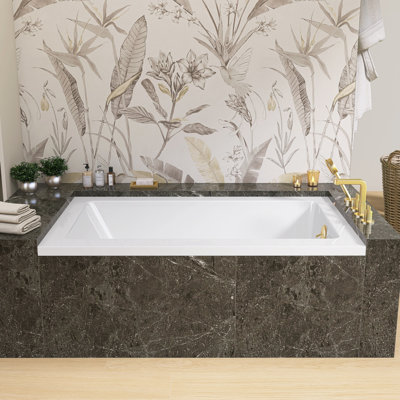 54" W X 32'' D Alcove Rectangular Bathtub Drop-In Soaking Tub 3-Wall Acrylic White Bathroom Tub With Integrated Overflow