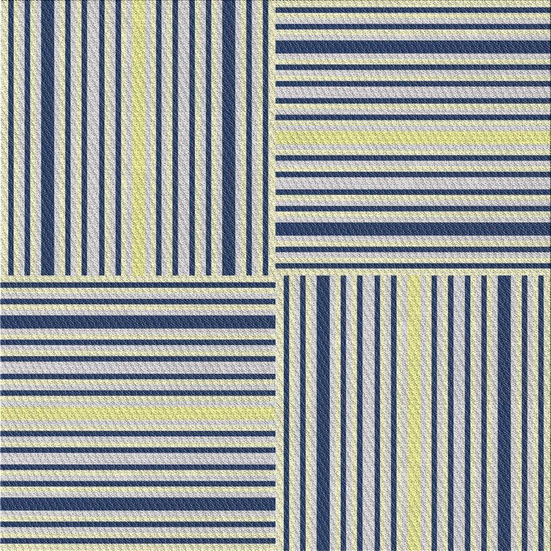 Tapis vert/gris/jaune à motifs, Carré 7 pi