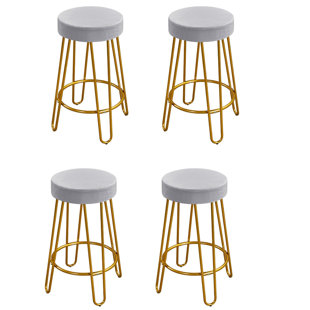 Velvet Round Counter Stools, Set of 4(Grey)