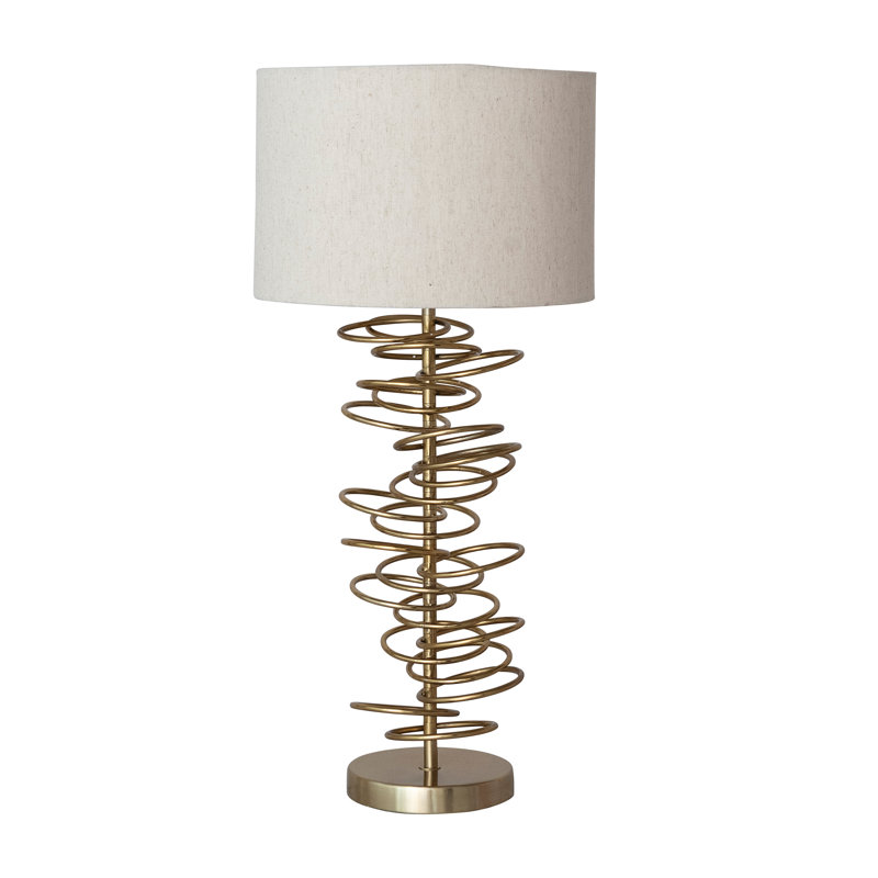 Lampe de table ronde en métal avec abat-jour en lin