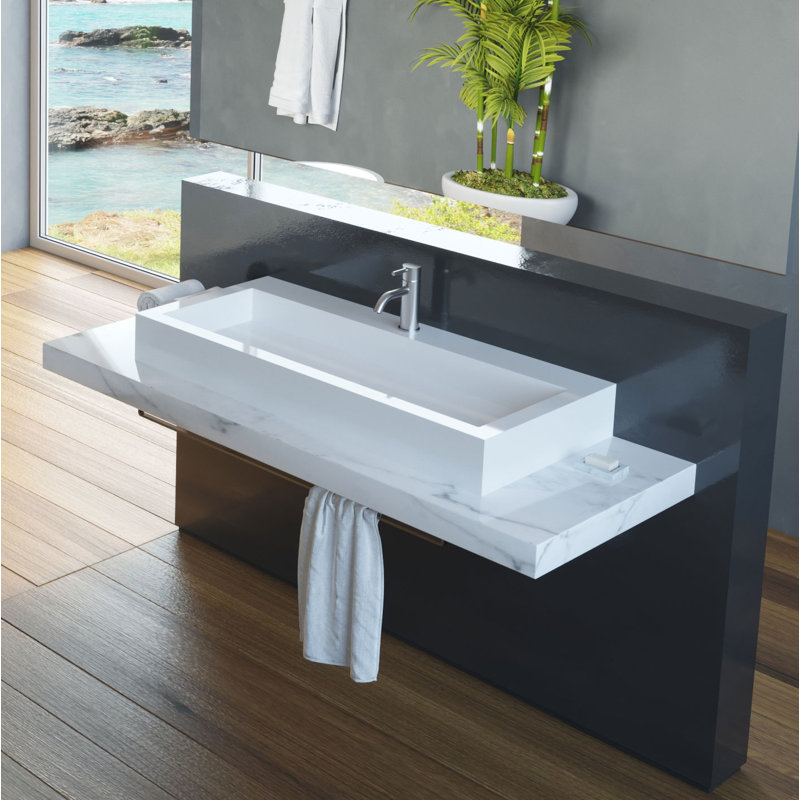 Badeloft 47.2" x 18.9" Rectangular Stone Resin Vessel Bathroom Sink WB-05-XXL-M in Matte White, Matte White