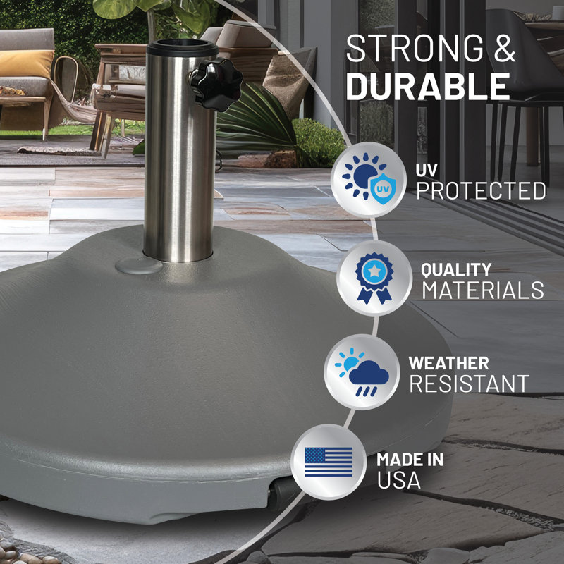 Gray Stainless Steel Fillable Patio Umbrella Base with Wheels