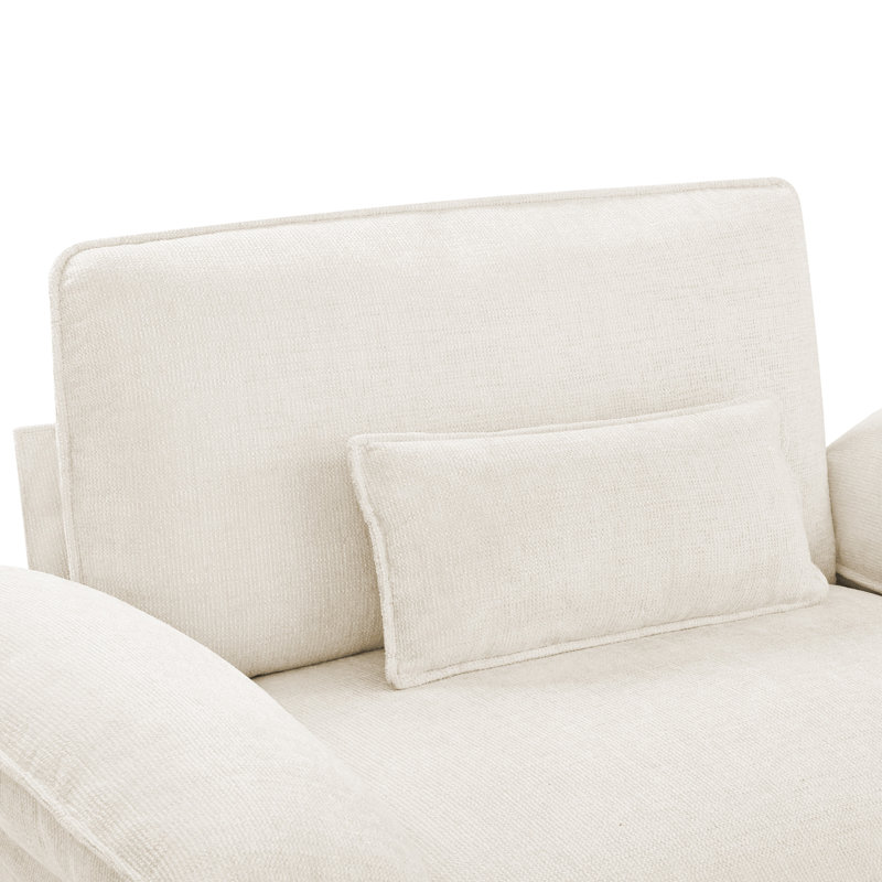 Upholstered Extra Wide Accent Chair With Rectangle Ottoman  (Set of 2), Beige