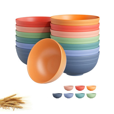 Didadi Portable For Picnics, Snack Plastic Bowls Set, 14 Pcs Unbreakable Cereal Bowls,dishwasher & Microwave Safe Wheat Straw Bowls, Easy-to-clean Lightweight Desserts & Soup Bowl, Multi-color