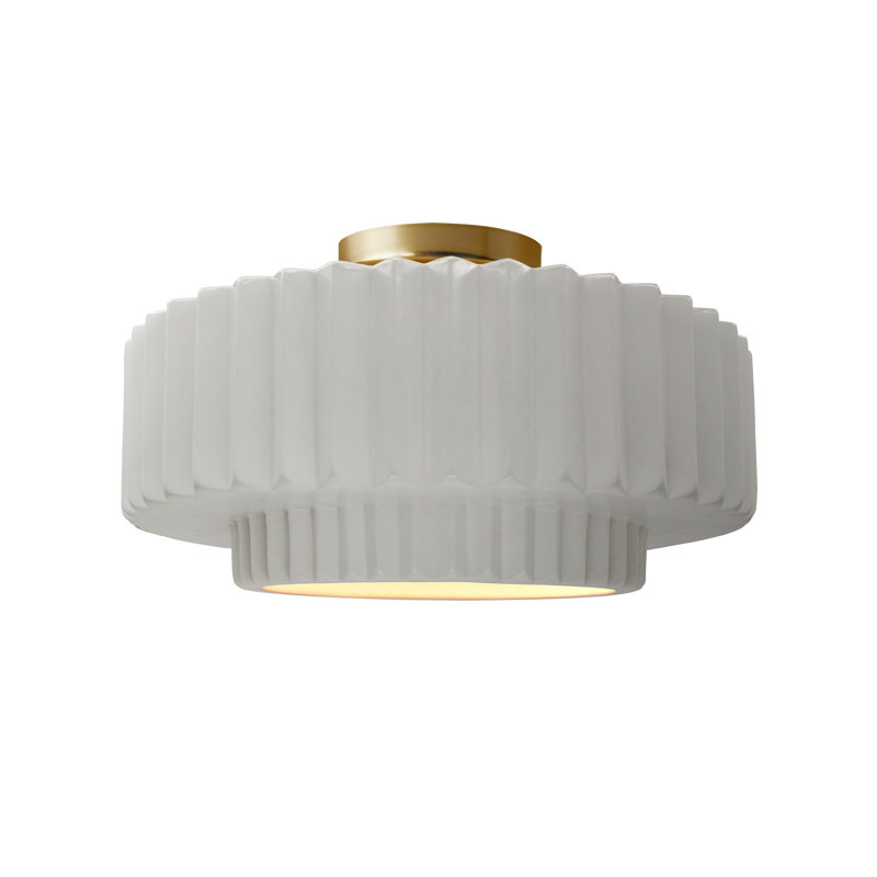 Plafonnier semi-encastré en céramique Radiance, H 7,25 po x l 14,5 po x P 14,5 po, Bisque, Laiton brossé