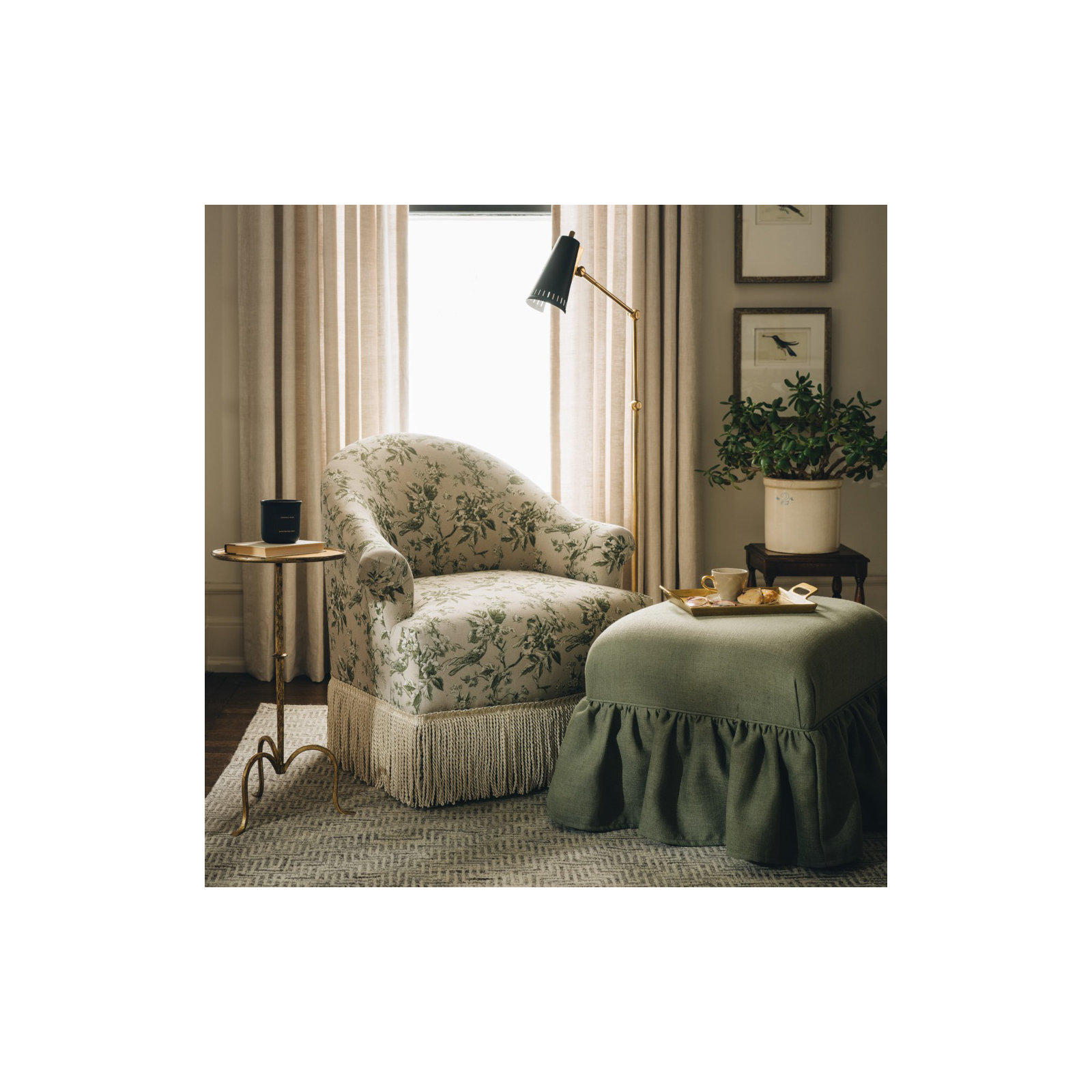 Stoffer Home x Cloth & Company June Ottoman , Zuma Charcoal Textured Linen
