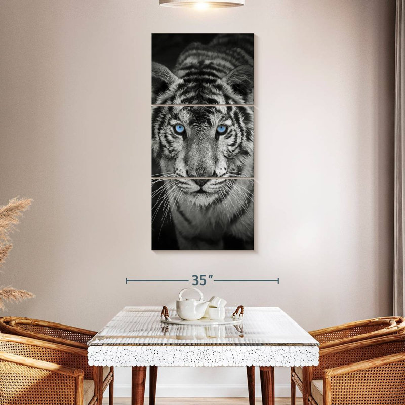 Tigre bleu sur toile, ensemble de 3 pièces, H 52 po x l 24 po x P 1,25 po