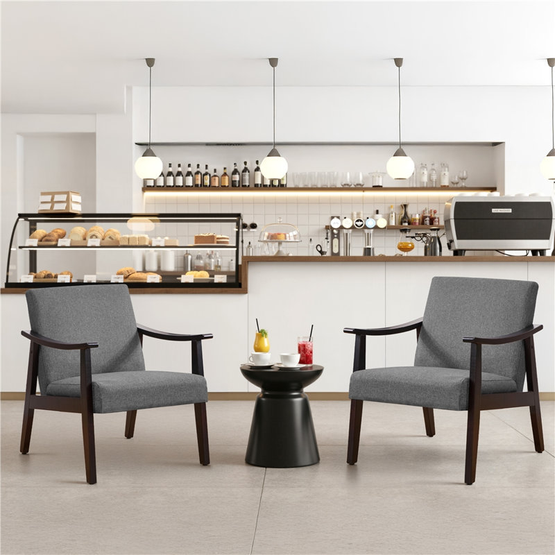 Fauteuil moderne avec pieds en bois massif, fauteuil d'appoint rembourré, Gris foncé