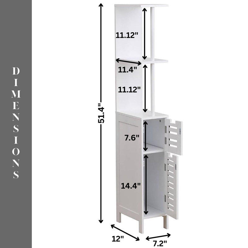 Armoire de rangement pour salle de bain mince Miami avec tablettes ouvertes et deux portes - blanc