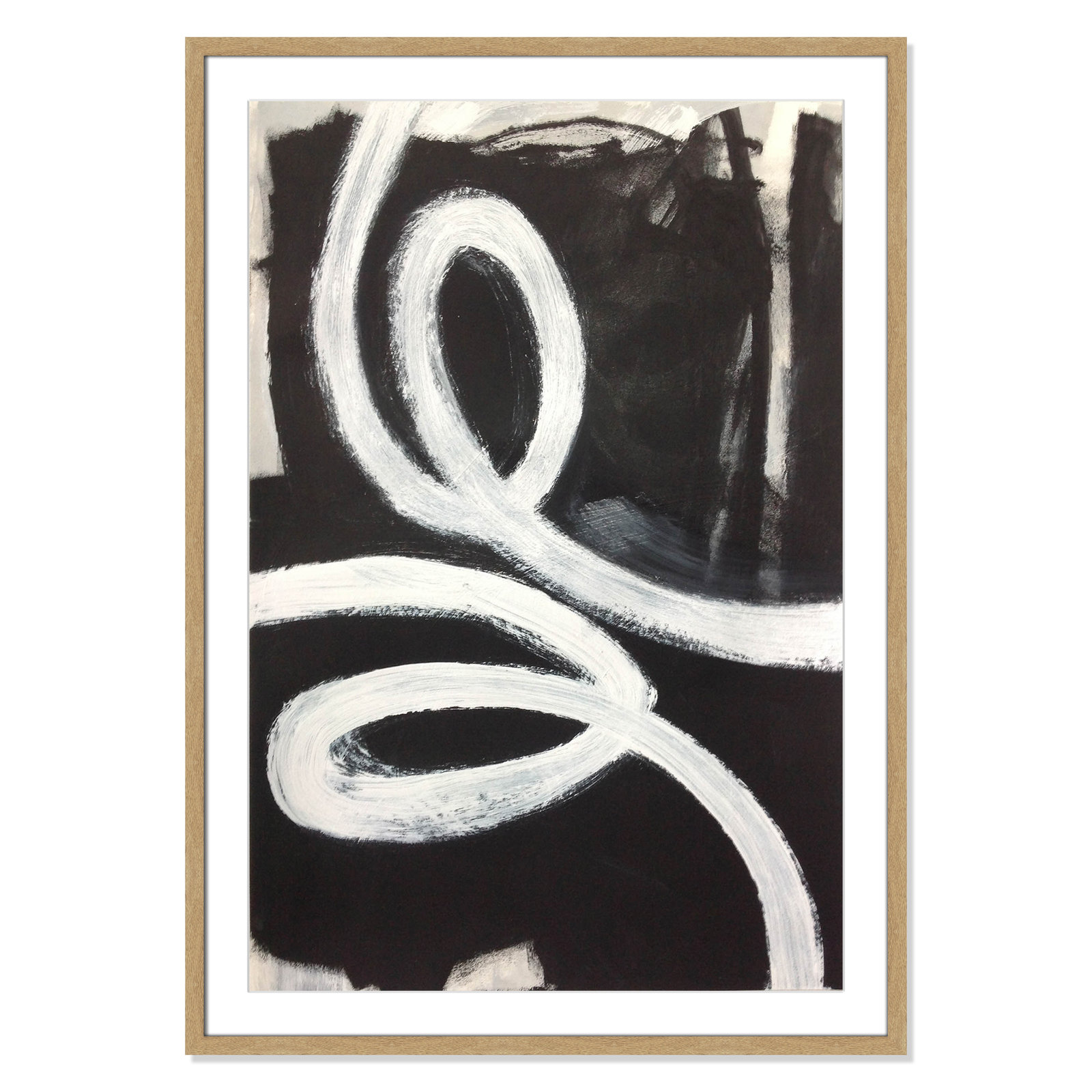 Bronte "Swirly Swirls I" Print, 41.5" H x 29.5" W x 2" D, Natural Woodgrain Box Framed, No