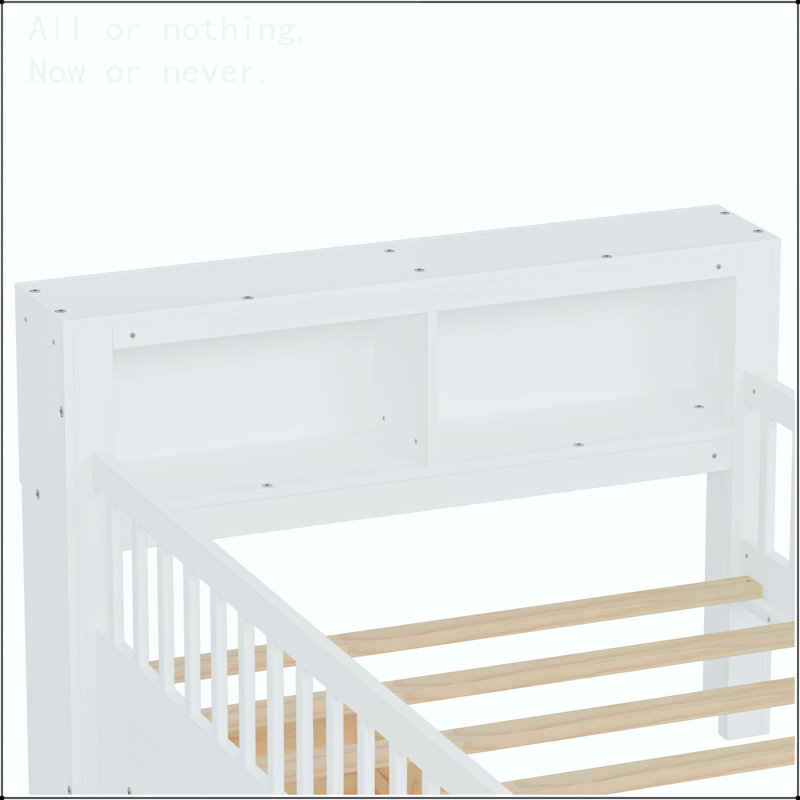 Twin Size Bed with Headboard Storage Rack and Under-Bed Drawers, White
