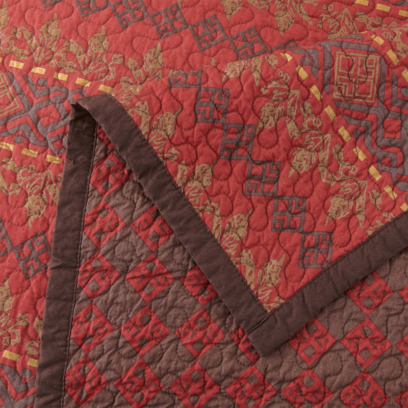 King Size Red Cotton Reversible Quilt Set with Shams