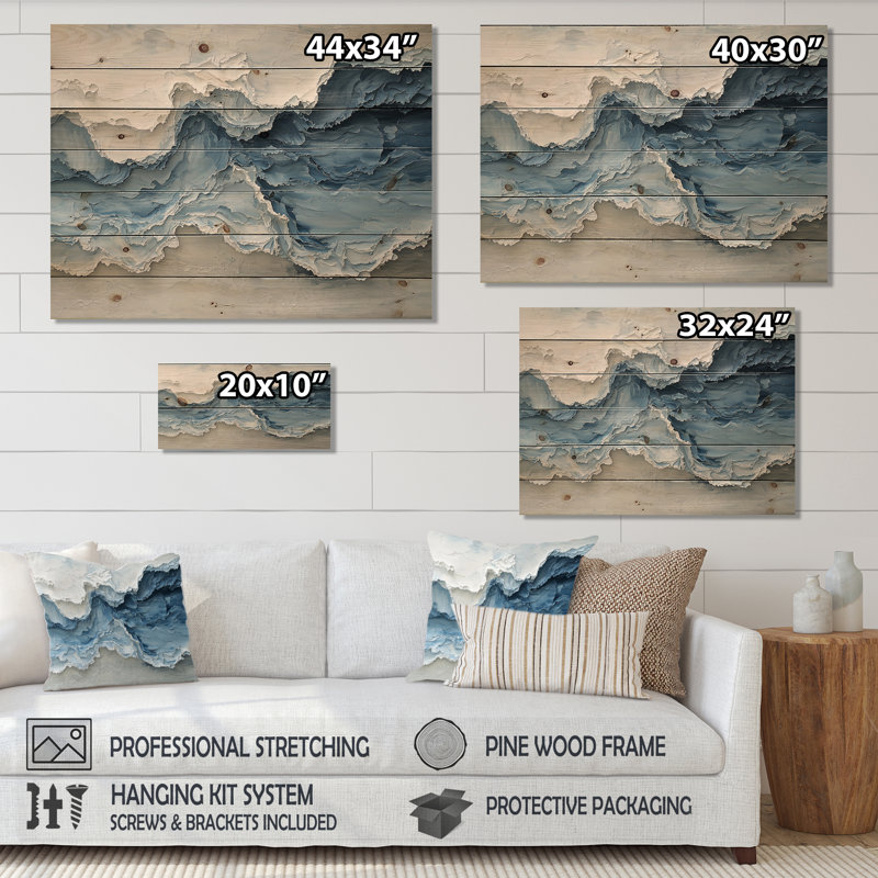 Vagues vagues de l'océan III - art mural en bois côtier - sur bois de pin naturel, H 30 po x l 40 po x P 0,78 po