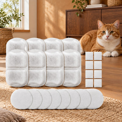 Ensemble de 8 filtres et éponges de rechange pour distributeurs d'eau pour chiens compatibles en acier inoxydable de 7 L/230 oz/1,8 G, offrant une triple filtration pour les fontaines pour animaux de compagnie.