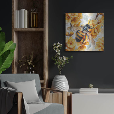 August Grove® 'Bee With Yellow Flowers' by Momart Metal Wall Art