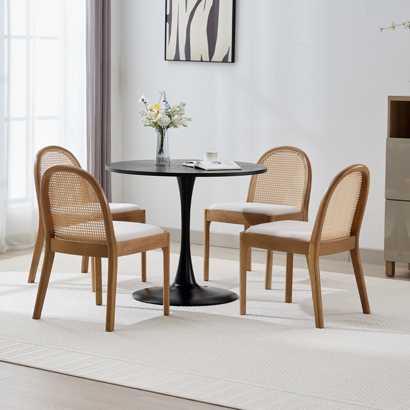 Kashtyn Fabric Solid Back Side Chair, Wood, Beige