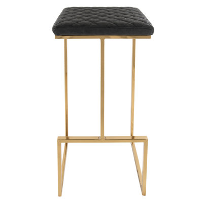 Quilted Leather Bar Stool – Modern Counter Stool, Upholstered Bar Chair with Metal Sled Base, Kitchen Island & Home Bar Seating