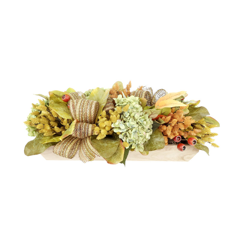Fall Centerpiece with Hydranges, Mini Pinecones and Bows