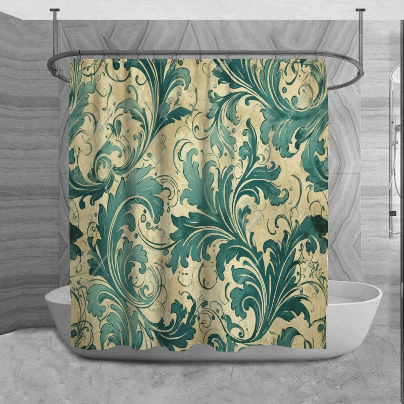 Acanthus Shower Curtain Mediterranean Bathroom Decor Turquoise, H 84 po x l 70 po