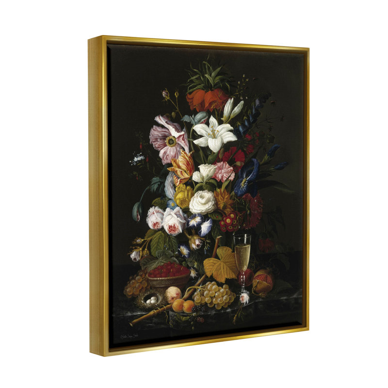 Traditional Floral Still Life Gold Framed Canvas Print, 31" x 25"