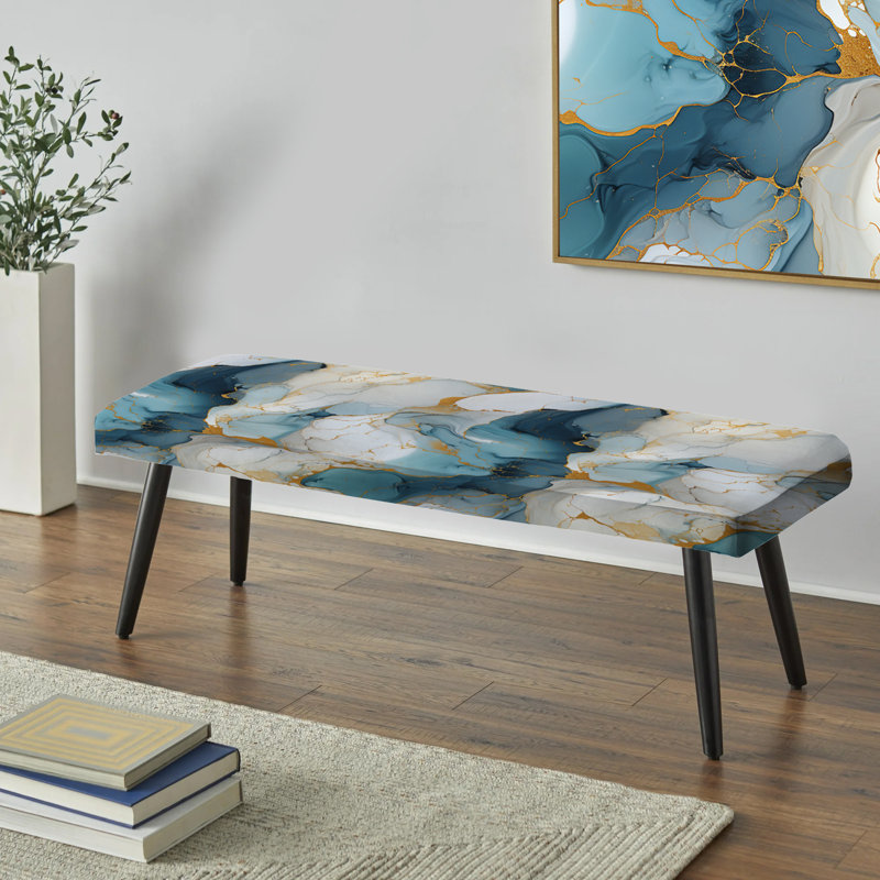 Banc rembourré noir, Zen Blue And White Marble