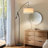 Grayson 84" Mid-Century Modern Height-Adjustable LED Arc Floor Lamp with Black Finish and Beige Cotton Fabric Drum Shade, Bulb Included-611091751