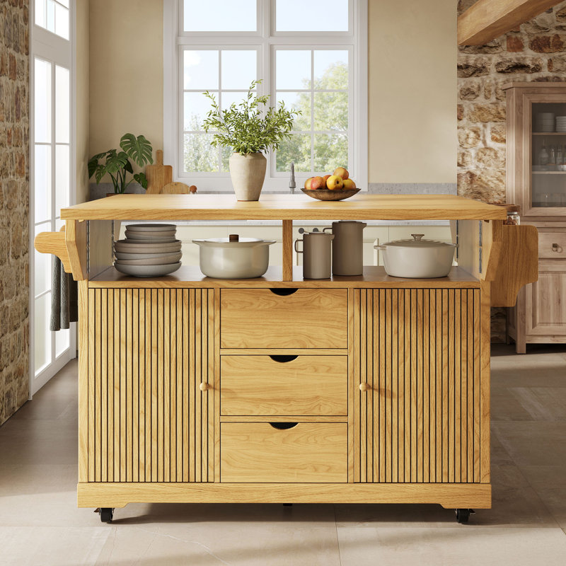 142.5 cm W Kitchen Island with Top, Natural