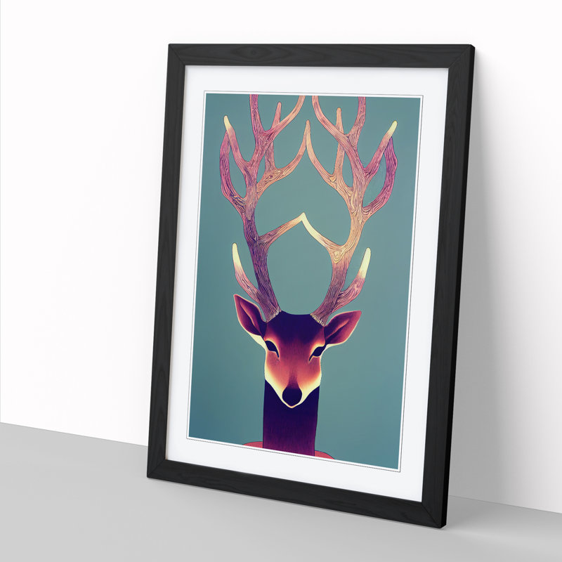 Unique Deer Abstract Vol.2 - Single Picture Frame Print, Black, 46cm H x 34cm W x 2cm D