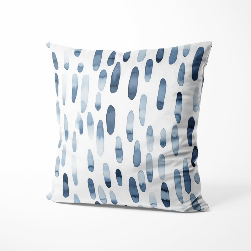 Abstract Cushion - Modern Dash Flow Silver Blue Printed Throw Pillow, 20"H x 20"W