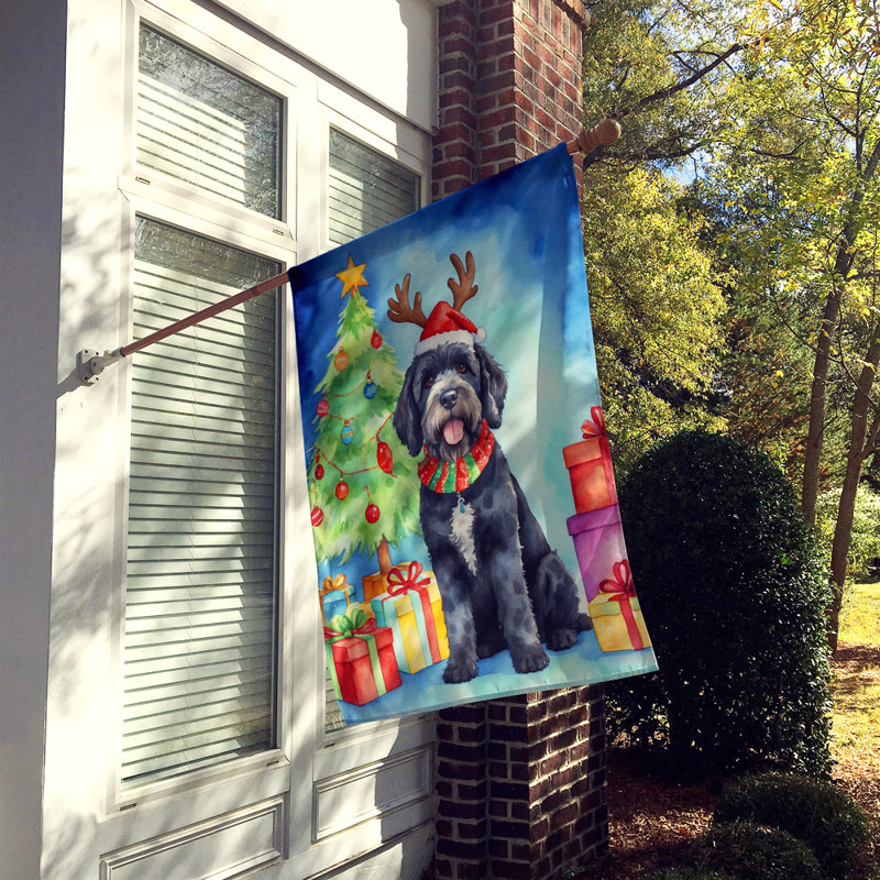 Drapeau de Noël maison de renne, Chien d'eau portugais