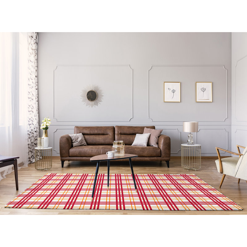 Carreaux orange/rouge/blanc fait à la main Tapis décoratif, Rectangle 2 pi x 3 pi