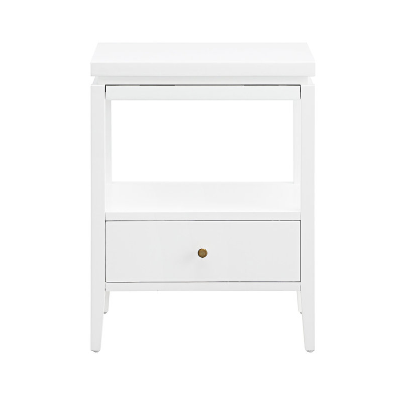 Table de chevet avec tiroir et tablette ouverte, Blanc